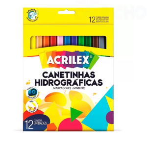 CANETINHAS HIDROGRAFICAS 12 CORES ACRILEX